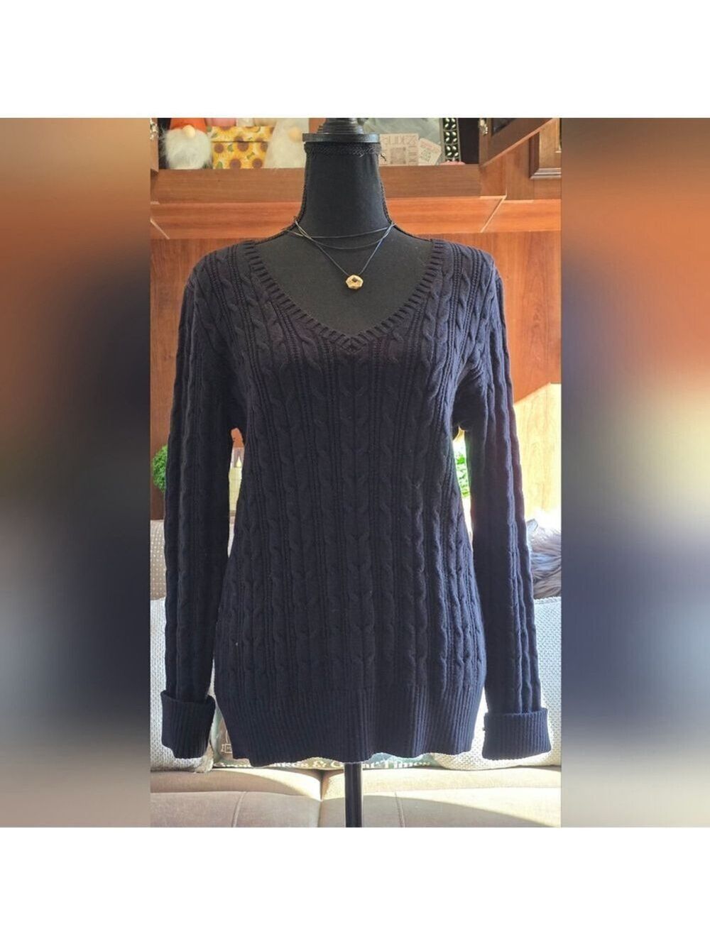 St Johns Bay Black Cable Knit Sweater Women's